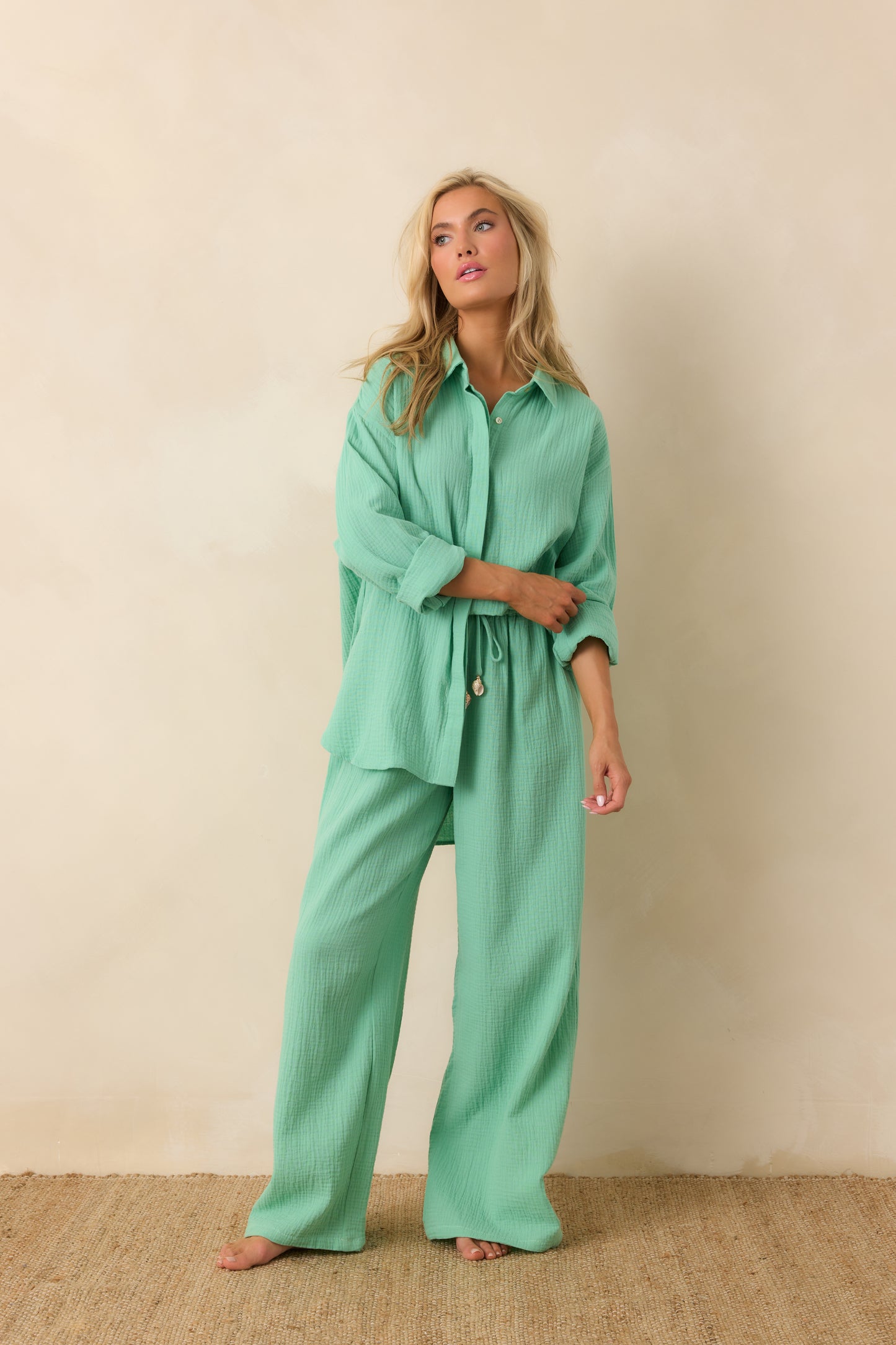 Naples Button Up Top - Seaglass Green