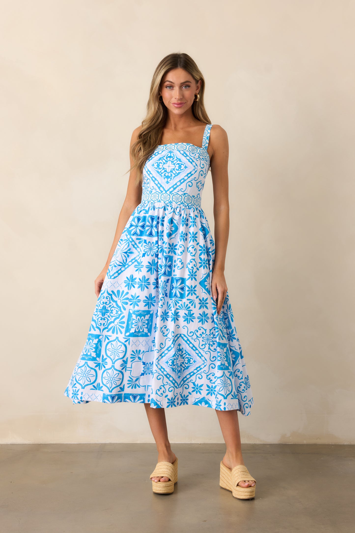 Lydia Midi Dress in Aegean Blue Tile by Prosperina from Southern Sunday Boutique in Naples, FL