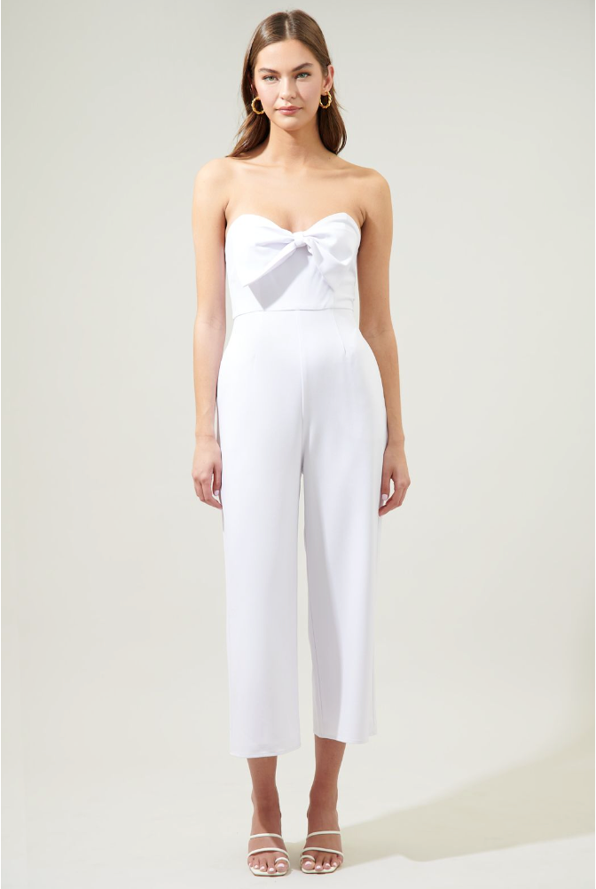 White Bow Tie Jumpsuit from Southern Sunday