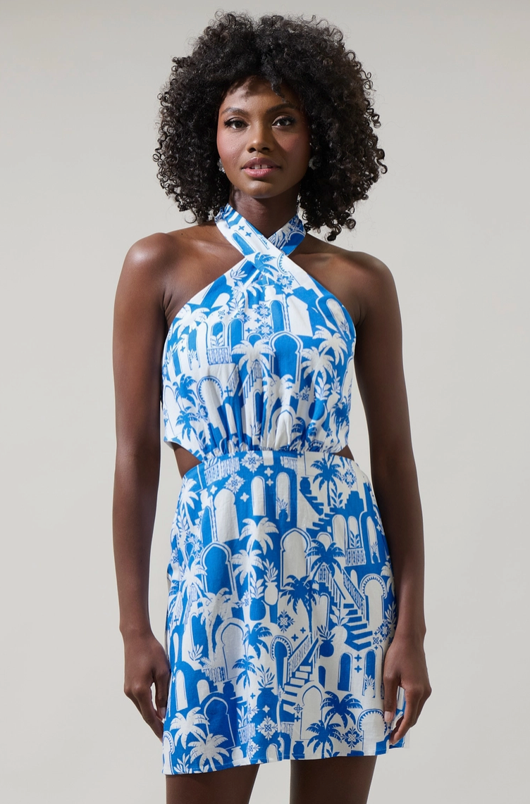 Nala Delta Halter Mini Dress WHITE-BLUE / XL by Sugarlips Nala Delta Halter Mini Dress WHITE-BLUE / XL by Sugarlips