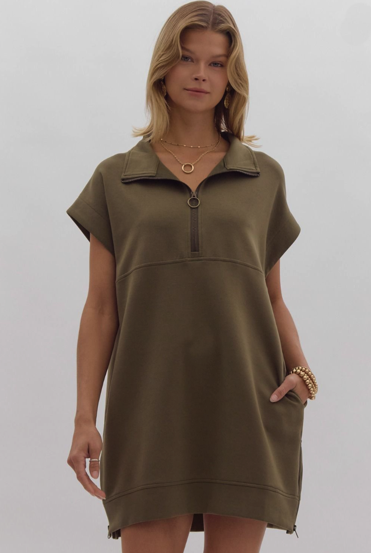 Olive Short Sleeve Sweatshirt Mini Dress Southern Sunday