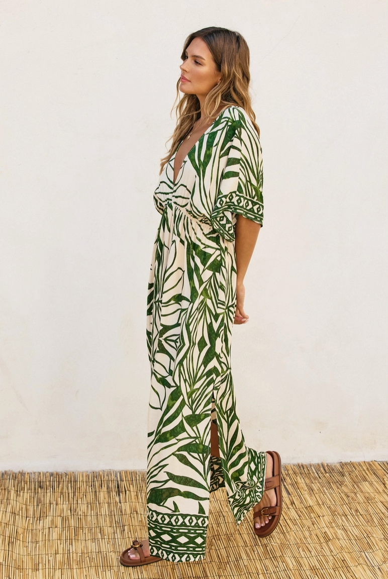Palm Leaf Border Print Maxi Dress from Southern Sunday Boutique in Naples, FL
