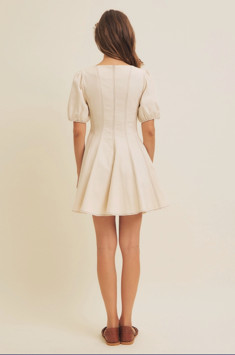 Ivory Puff Sleeve Cotton Twill Mini Dress from Southern Sunday Boutique in Naples, FL.