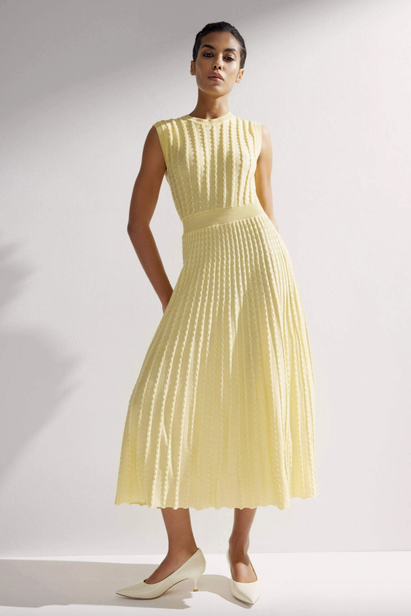 Butter Yellow Knit Midi Dress from Southern Sunday Boutique in Naples, FL