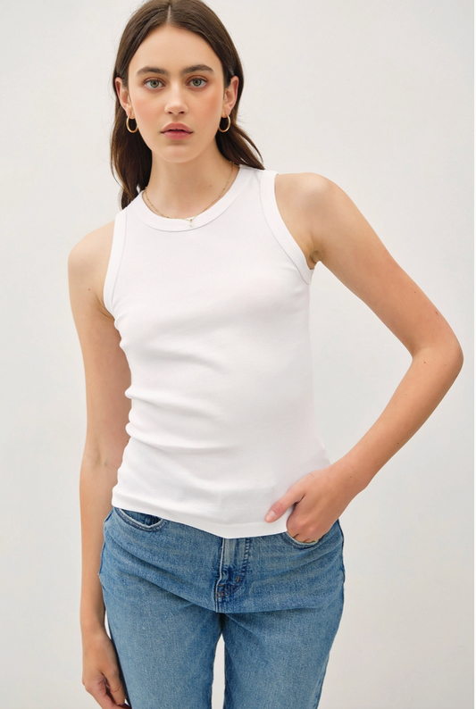 Classic White Round Neck Tank from Southern Sunday Boutique in Naples, FL