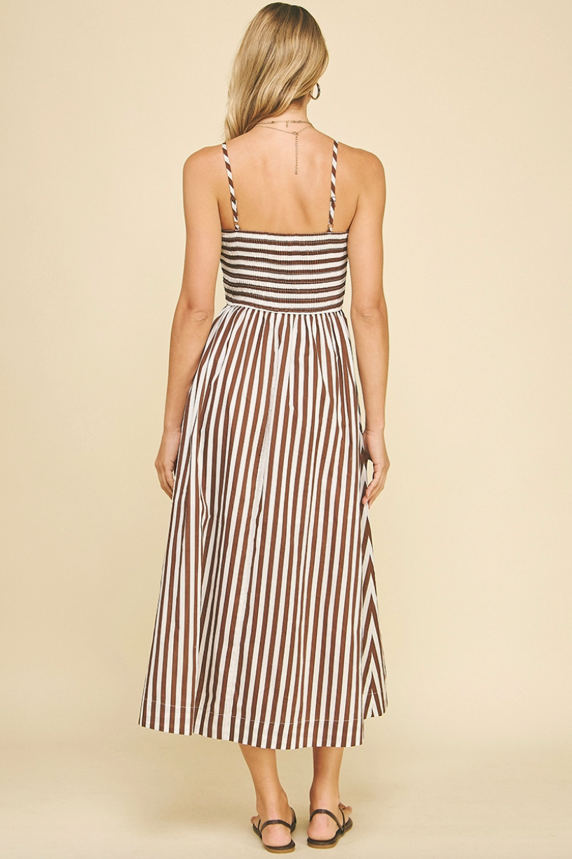 Chocolate & White Striped Midi Dress from Southern Sunday Boutique in Naples, FLl