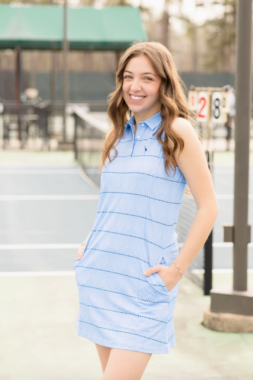 Blue Stripe Shell Athletic Dress with Shorts & Pockets Southern Sunday Blue Stripe Shell Athletic Dress with Shorts & Pockets Southern Sunday