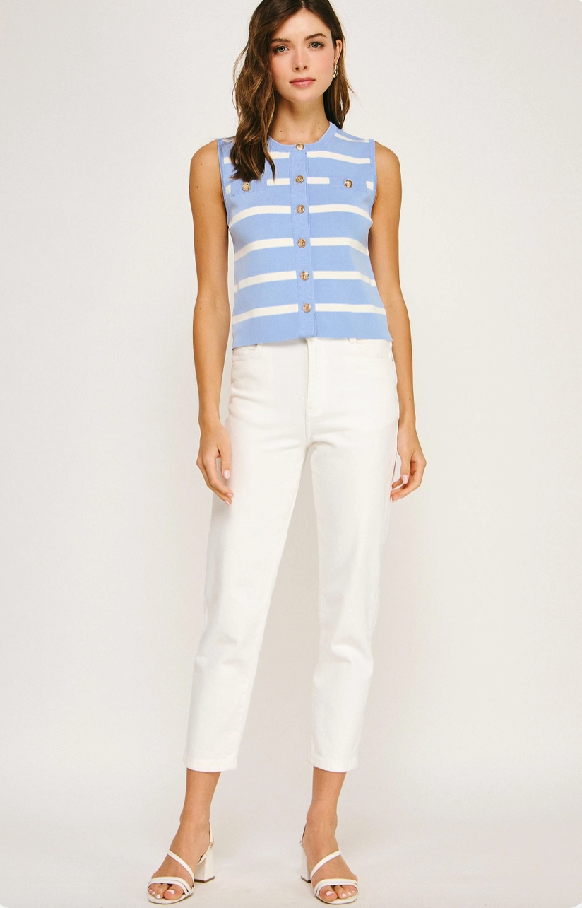 Periwinkle Blue Striped Vest Top from Southern Sunday Boutique in Naples, FL