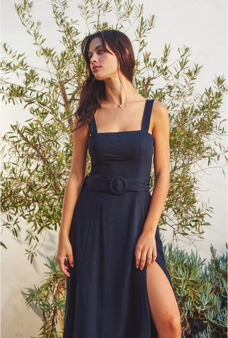 Navy Buckle Midi Dress from Southern Sunday in Naples, FL
