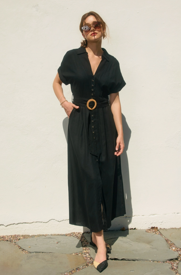 Black Belted Maxi Dress with Rattan Buckle Detail – Southern Sunday