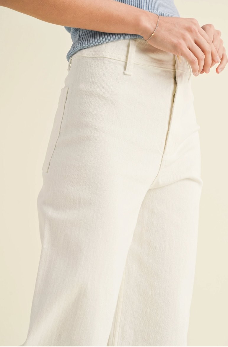 Cream Wide Leg Denim Pants from Southern Sunday Boutique in Naples, FL