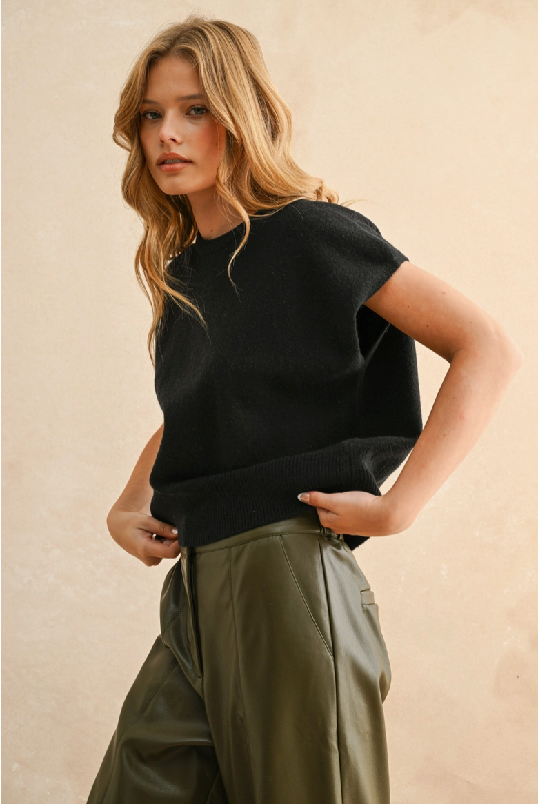 Black Short Sleeve Sweater from Southern Sunday Boutique in Naples, FL