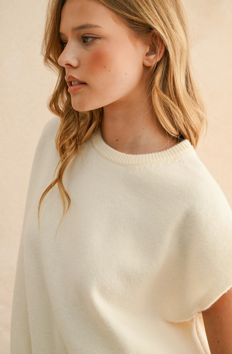 Cream Short Sleeve Sweater