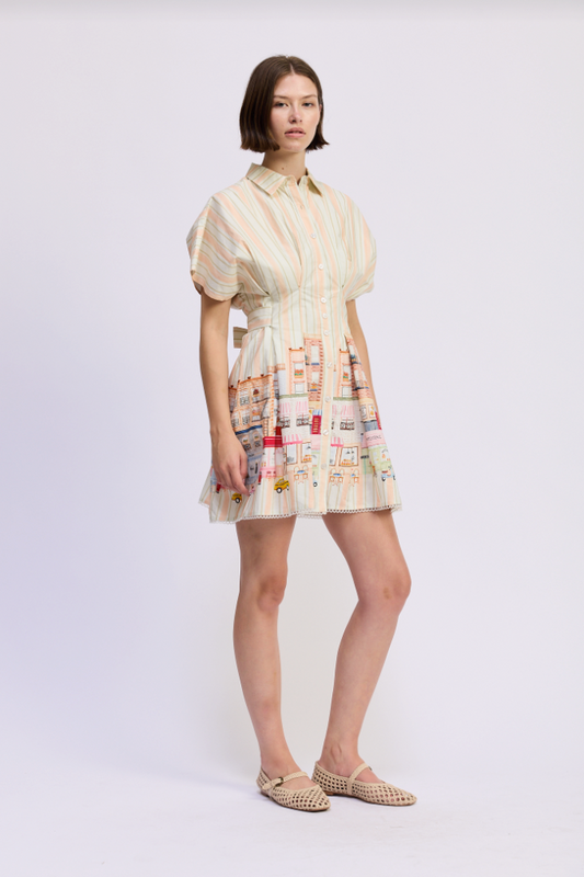 City Scape Pleated Mini Shirt Dress by En Saison at Southern Sunday Boutique in Naples, FL