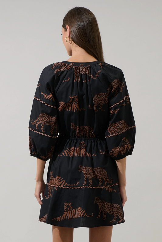 Black Jungle Cat Print Mini Dress from Southern Sunday Boutique in Naples, FL