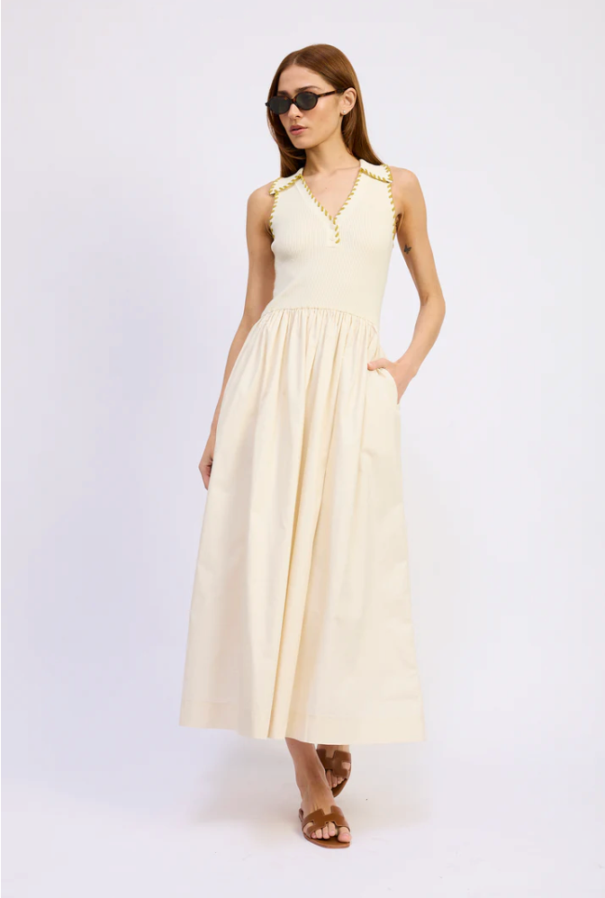 Rosalie Mixed Media Midi Dress by En Saison from Southern Sunday Boutique in Naples, FL