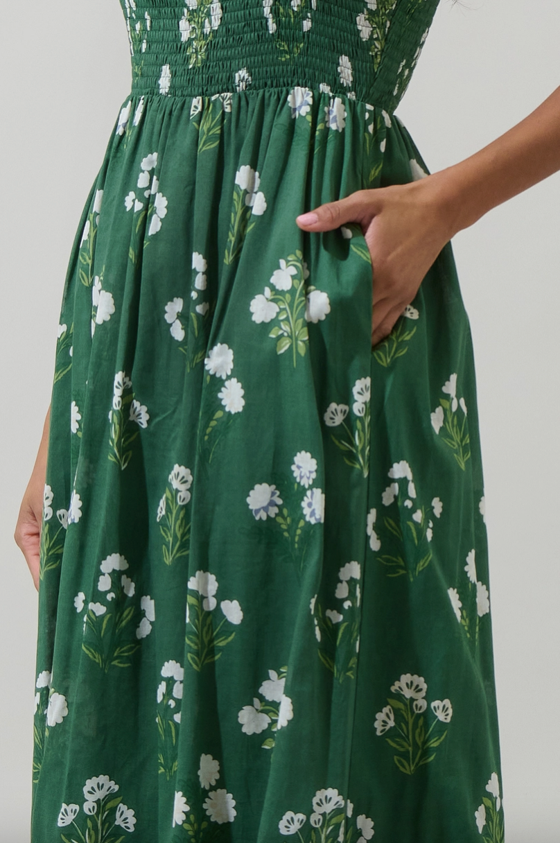 Hunter Green Floral Smocked Maxi Dress from Southern Sunday Boutique in Naples, FL