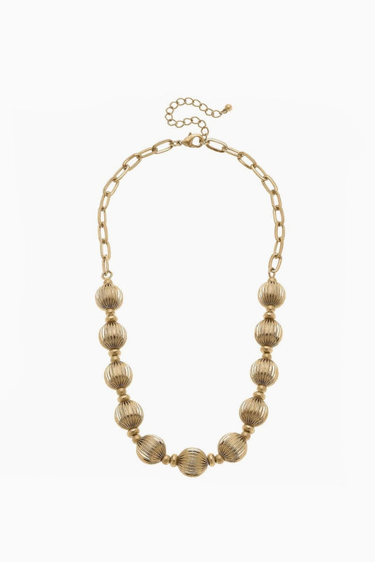 Gold Ribbed Bead Necklace Jewelry available at Southern Sunday