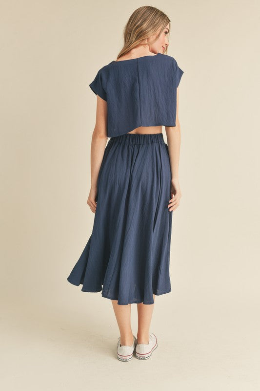 Navy Crop Top & Midi Skirt Set from Southern Sunday