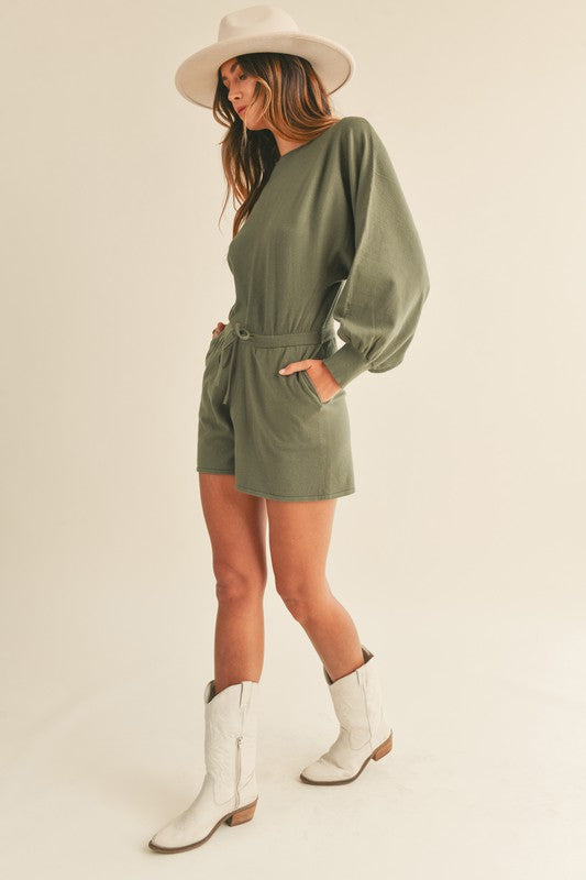 Olive Knit Sweater Romper from Southern Sunday.