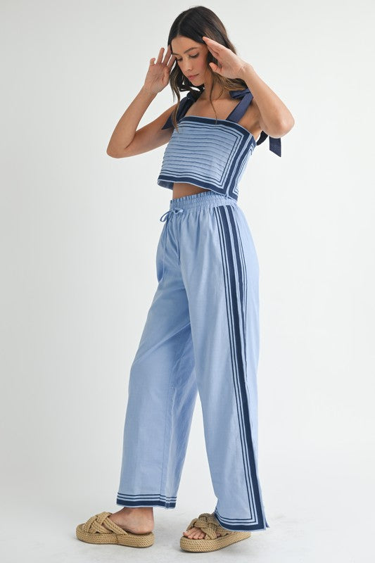 Periwinkle & Navy Linen Top & Pants Set from Southern Sunday Boutique in Naples, FL