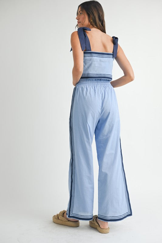 Periwinkle & Navy Linen Top & Pants Set from Southern Sunday Boutique in Naples, FL