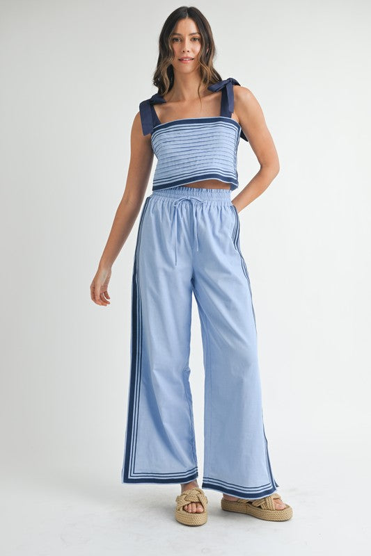 Periwinkle & Navy Linen Top & Pants Set from Southern Sunday Boutique in Naples, FL