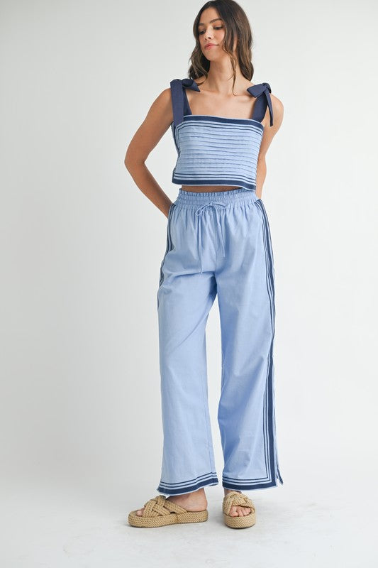 Periwinkle & Navy Linen Top & Pants Set from Southern Sunday Boutique in Naples, FL