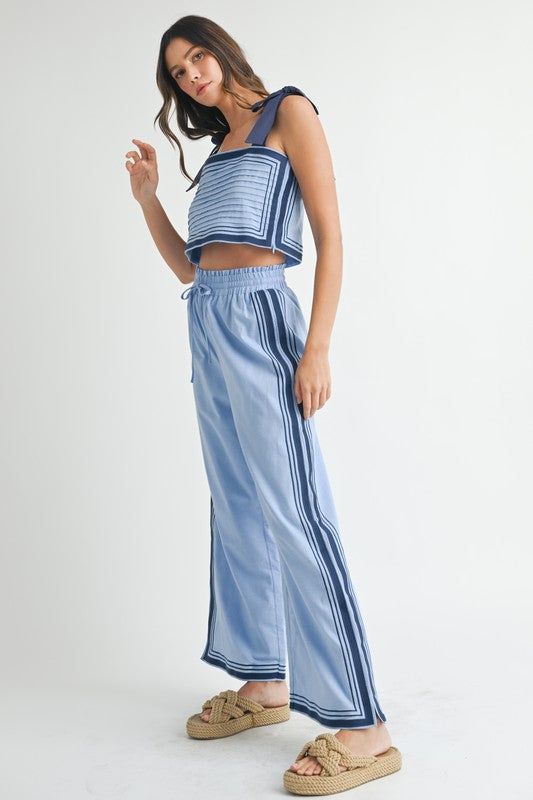 Periwinkle & Navy Linen Top & Pants Set from Southern Sunday Boutique in Naples, FL