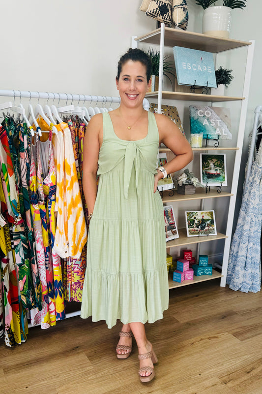 Sage Tiered Midi Dress From Southern Sunday