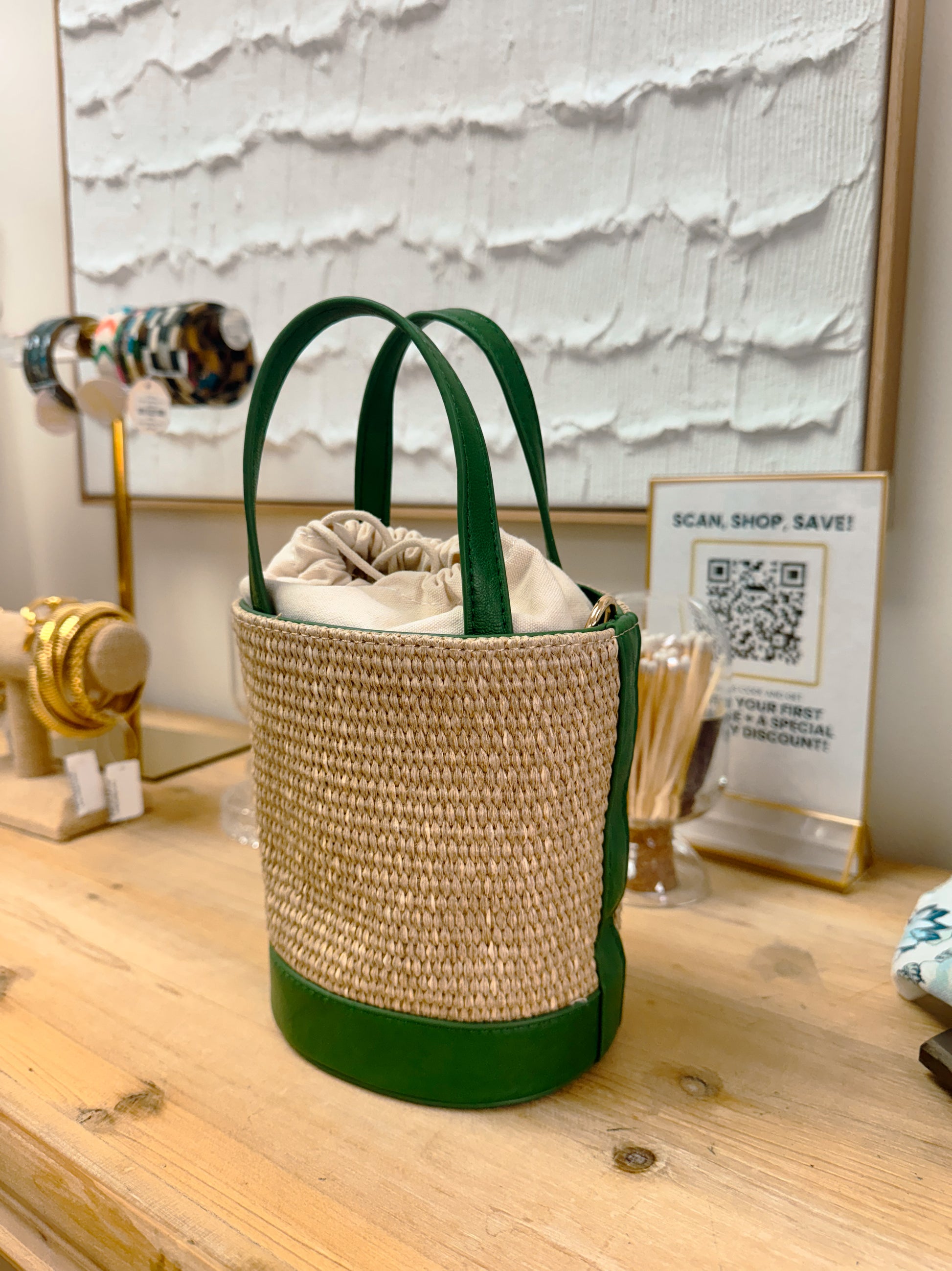 Straw Bucket Bag from Southern Sunday Boutique in Naples, FL