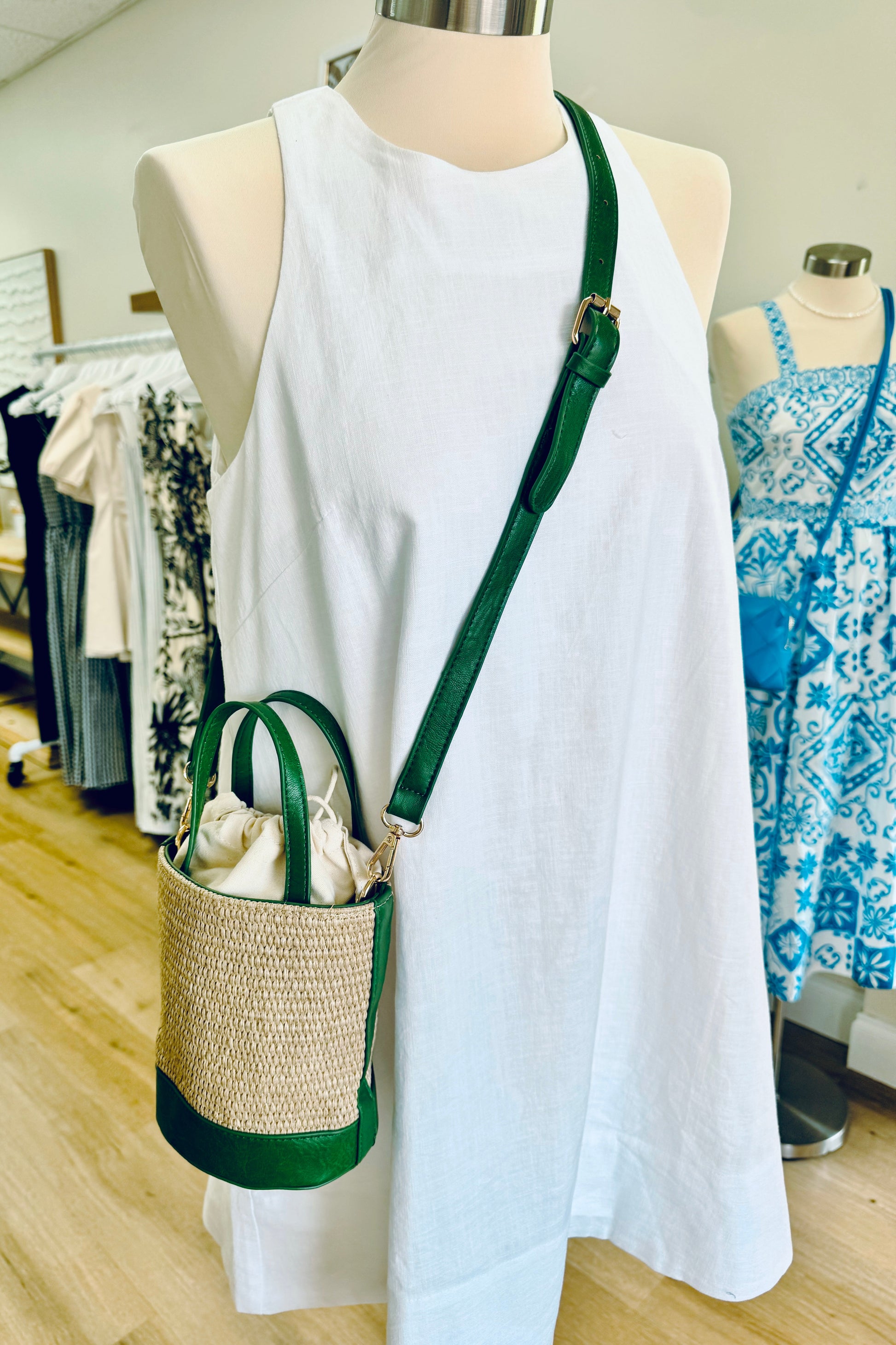 Straw Bucket Bag from Southern Sunday Boutique in Naples, FL