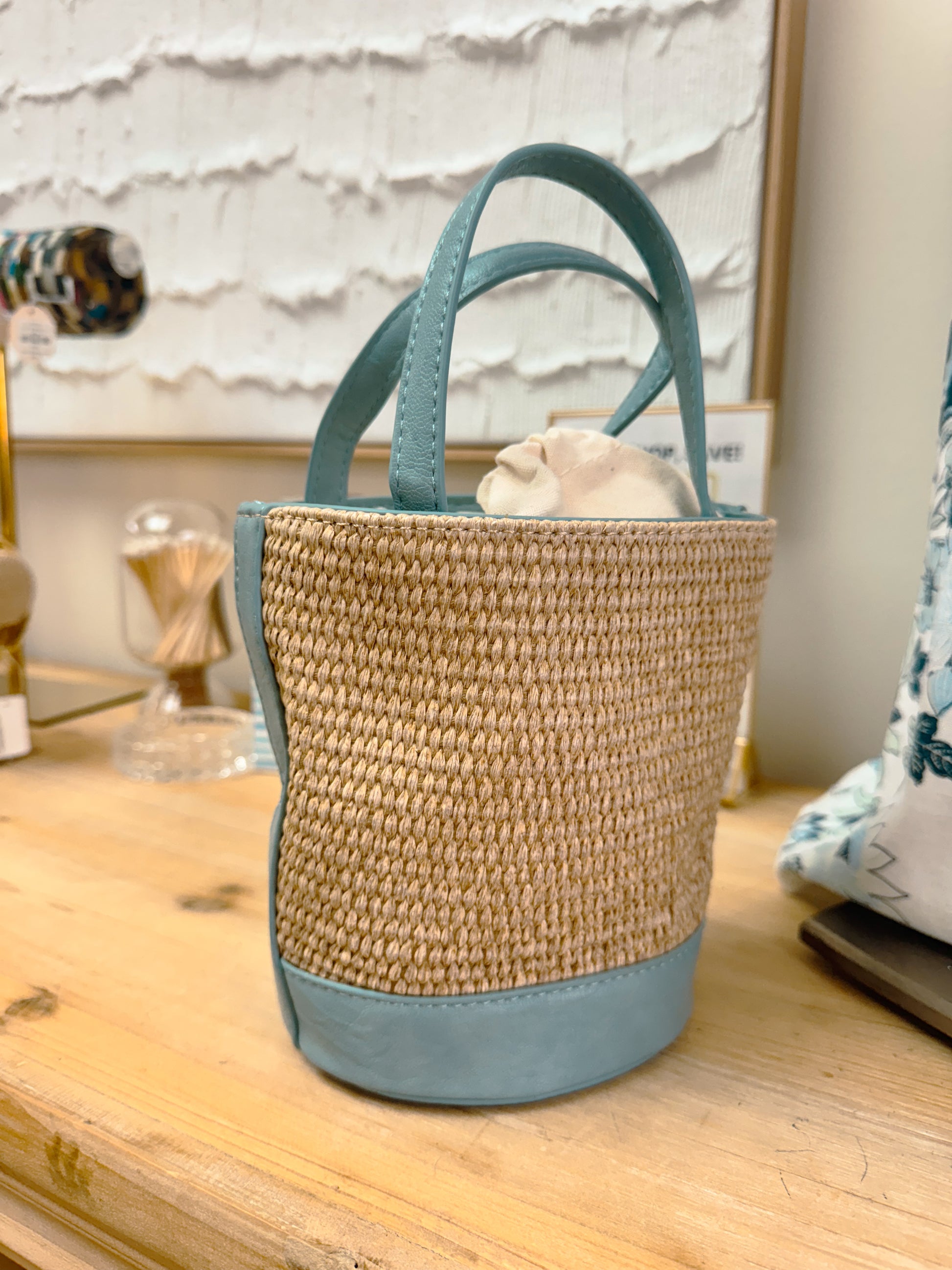 Straw Bucket Bag from Southern Sunday Boutique in Naples, FL