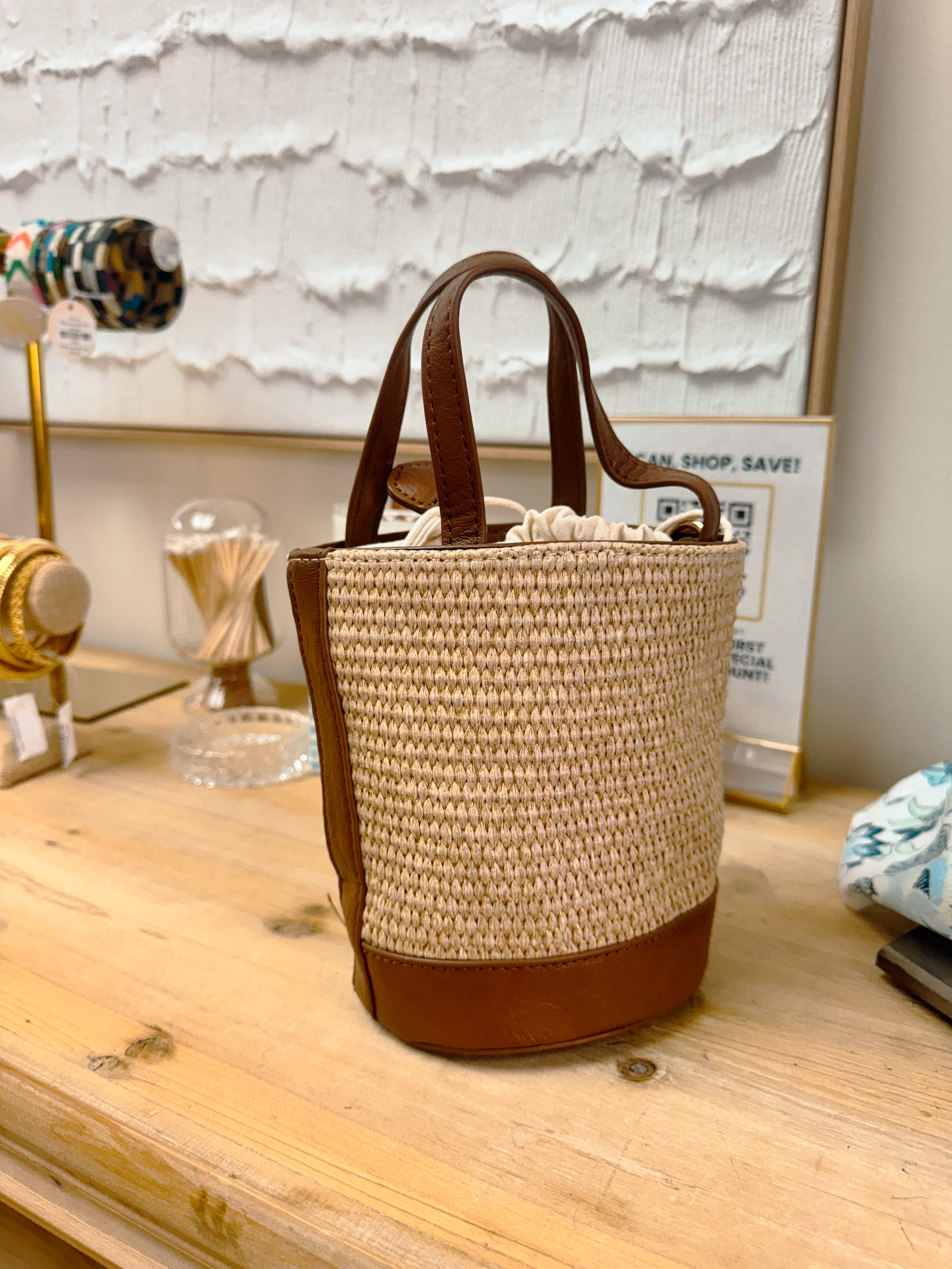 Straw Bucket Bag from Southern Sunday Boutique in Naples, FL