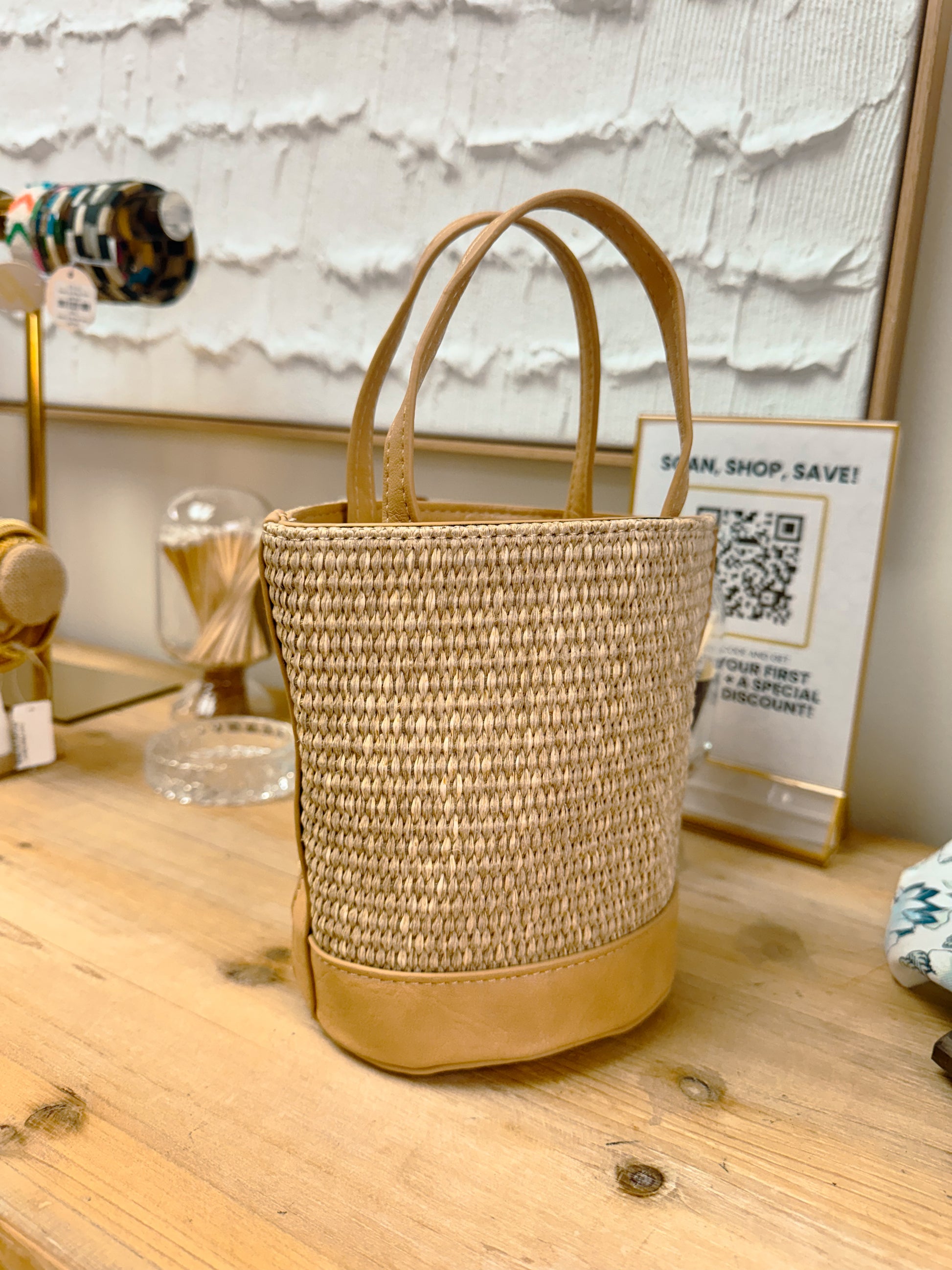 Straw Bucket Bag from Southern Sunday Boutique in Naples, FL