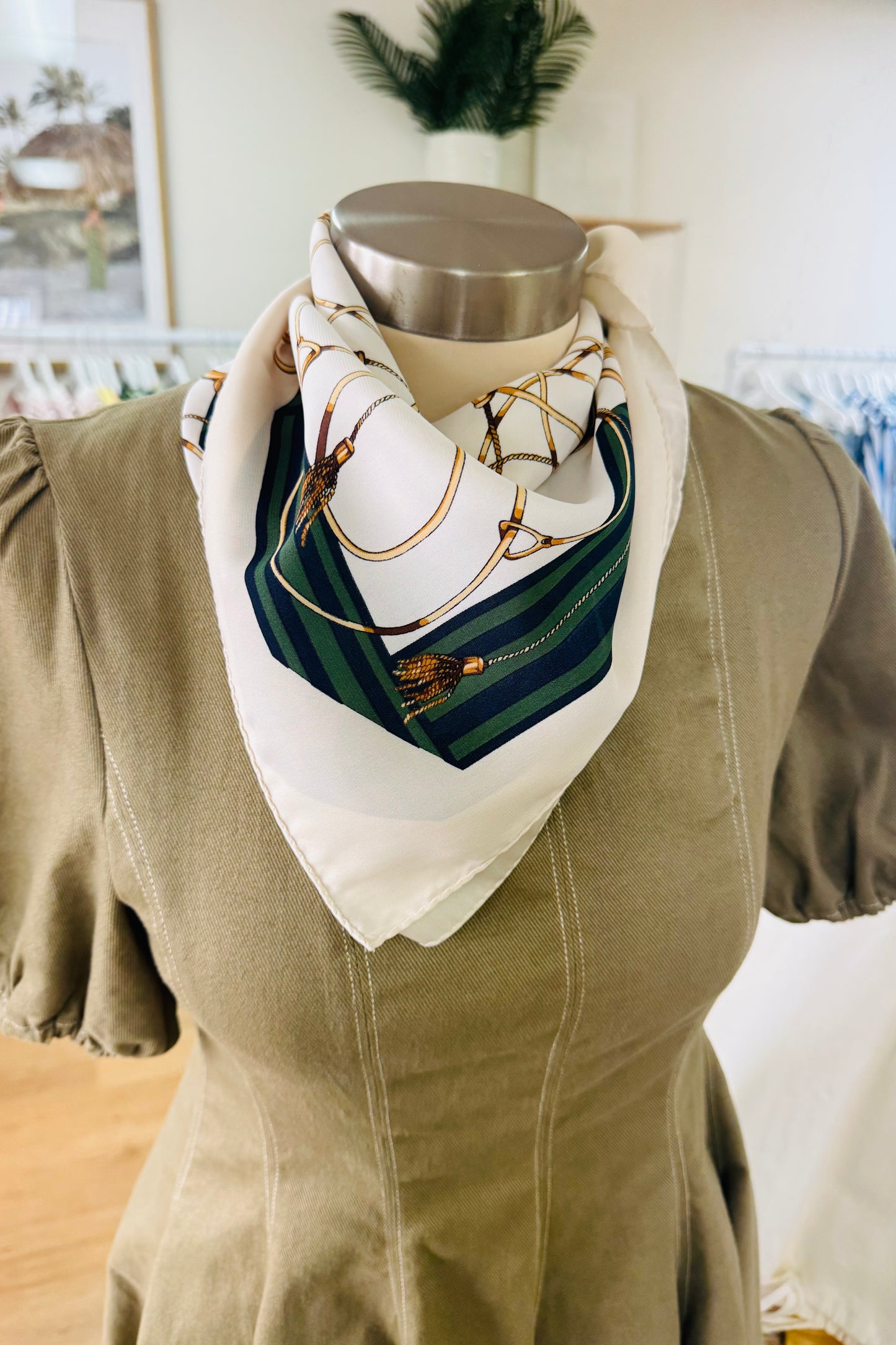 Ivory Tassel Satin Scarf from Southern Sunday Boutique in Naples, FL.