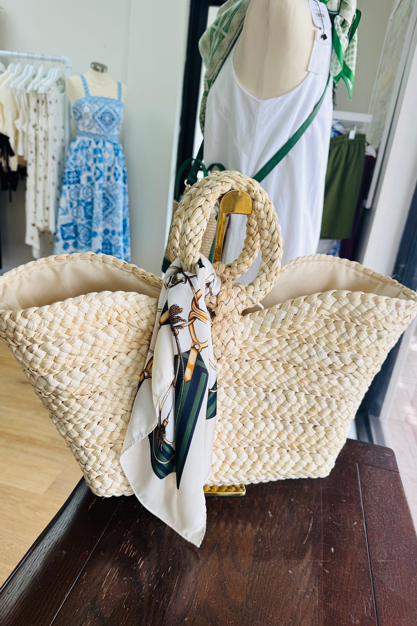 Ivory Tassel Satin Scarf from Southern Sunday Boutique in Naples, FL.