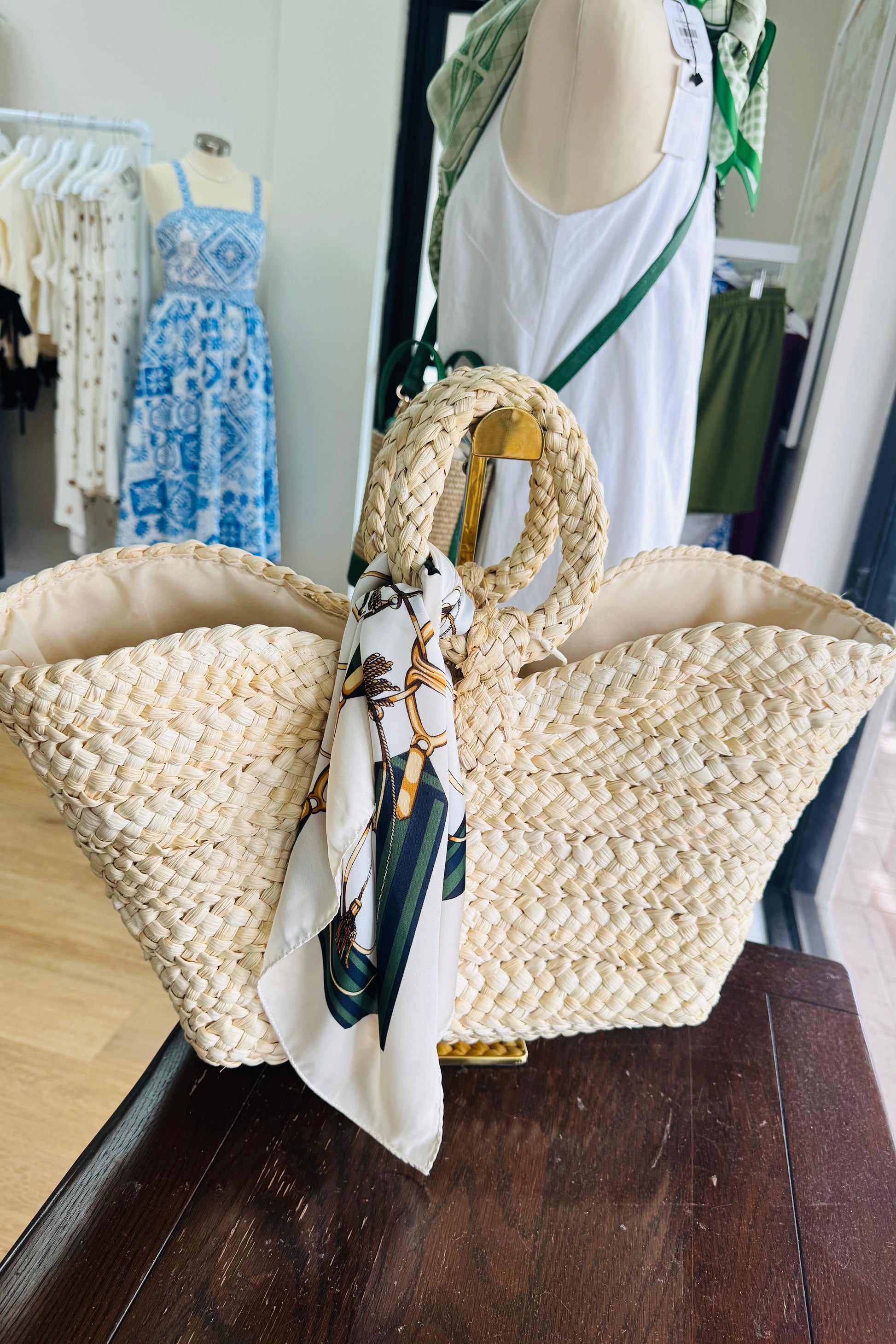 Ivory Tassel Satin Scarf from Southern Sunday Boutique in Naples, FL.