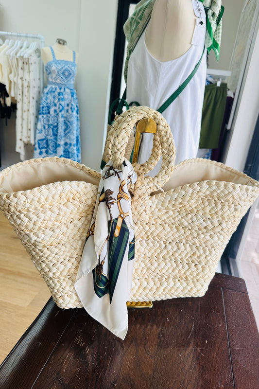 Ivory Tassel Satin Scarf from Southern Sunday Boutique in Naples, FL.