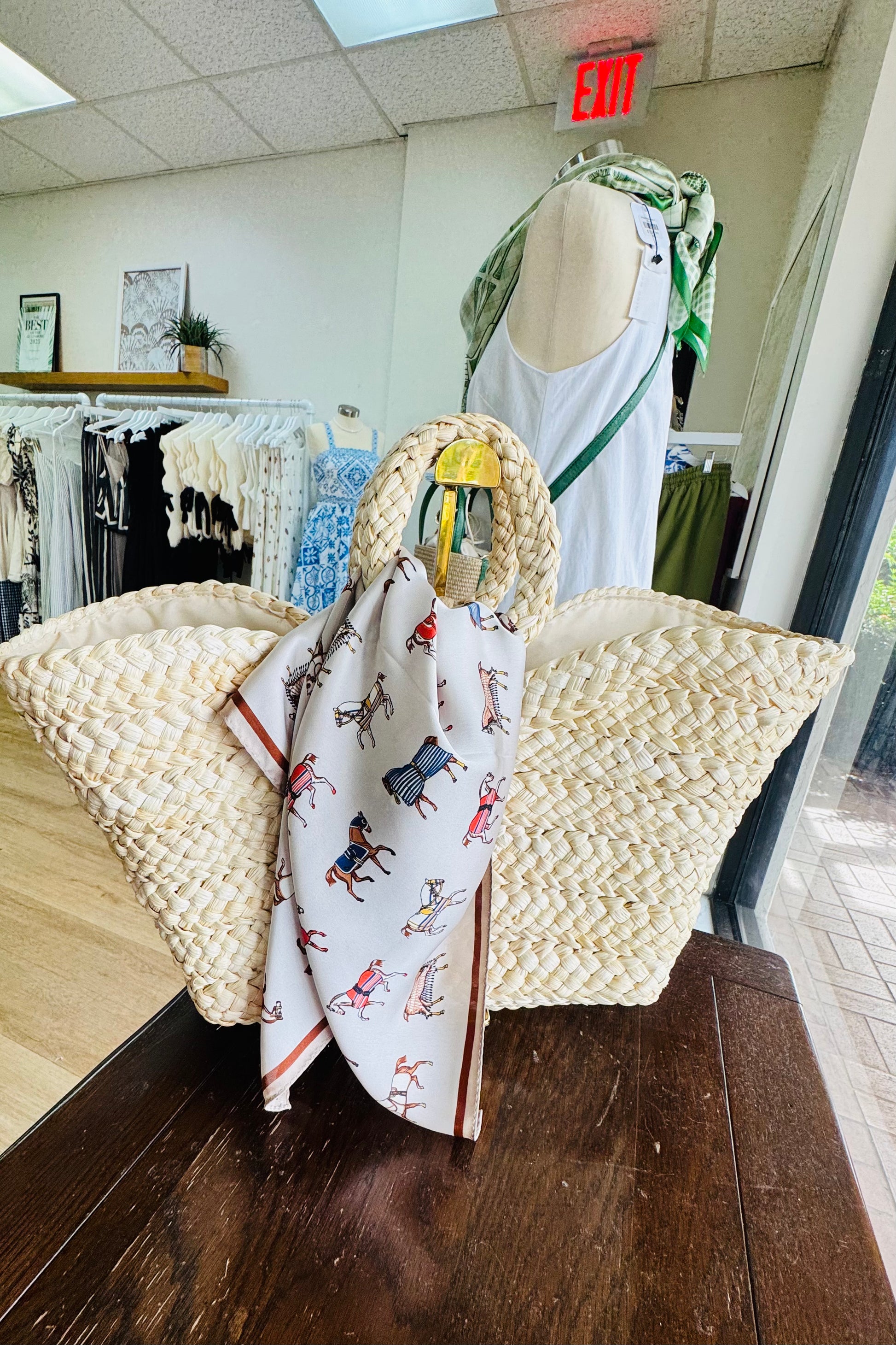 Ivory Horse Satin Scarf from Southern Sunday Boutique in Naples, FL.