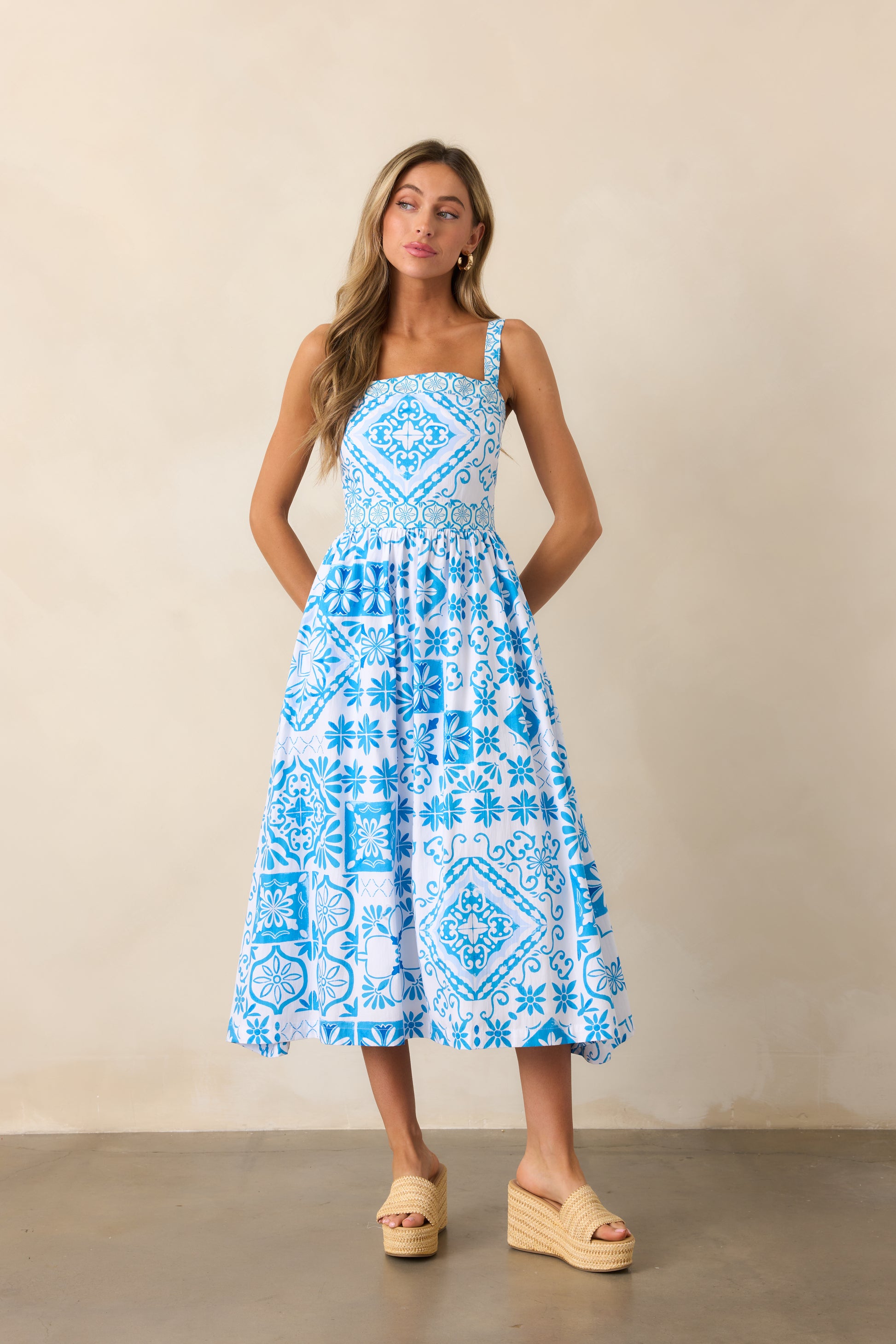 Prosperina Lydia Midi Dress, Aegean Blue Tile Print / L Prosperina Lydia Midi Dress, Aegean Blue Tile Print / L