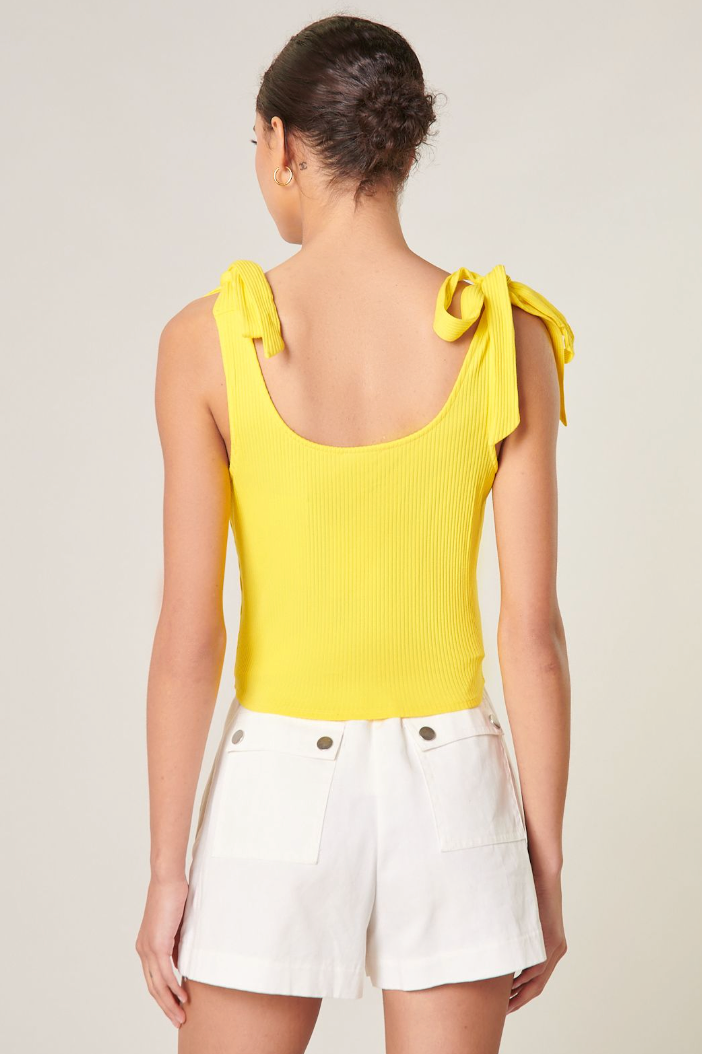 Yellow Ribbed Shoulder Tie Tank from Southern Sunday