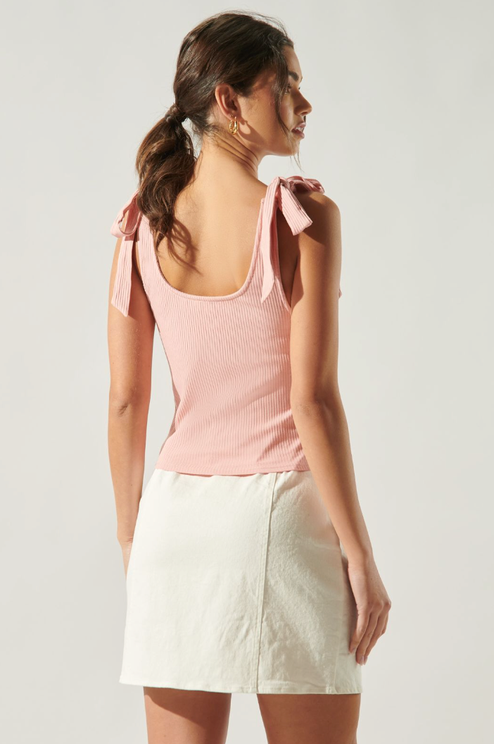 Rose Ribbed Shoulder Tie Tank from Southern Sunday