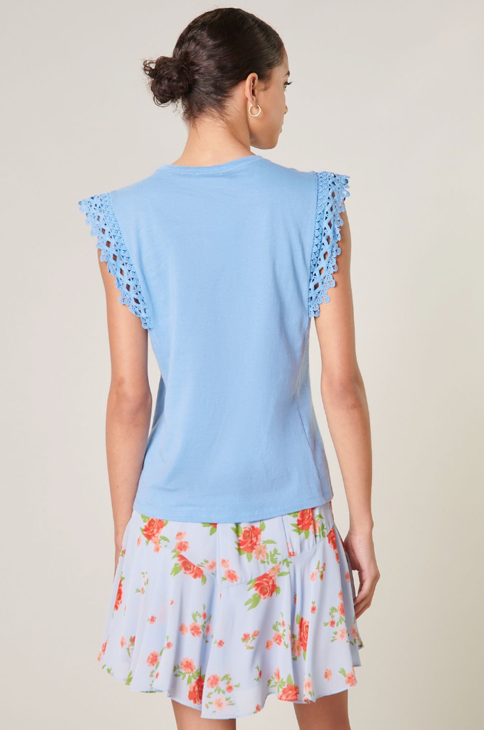 Light Blue Lace Cap Sleeve Tee from Southern Sunday