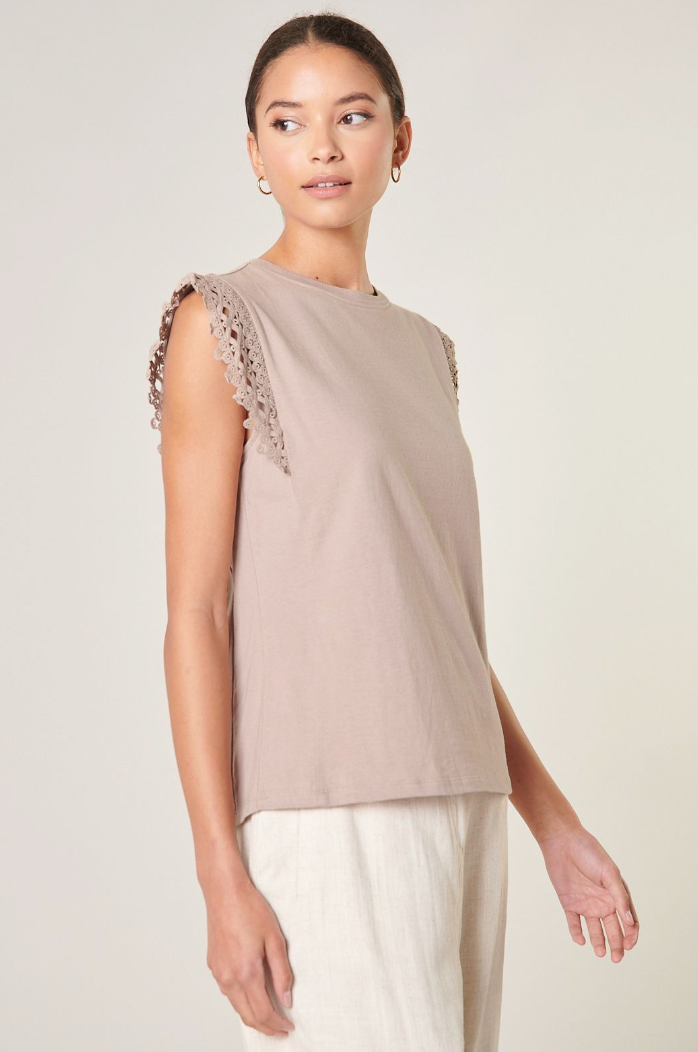 Taupe Lace Cap Sleeve Tee from Southern Sunday