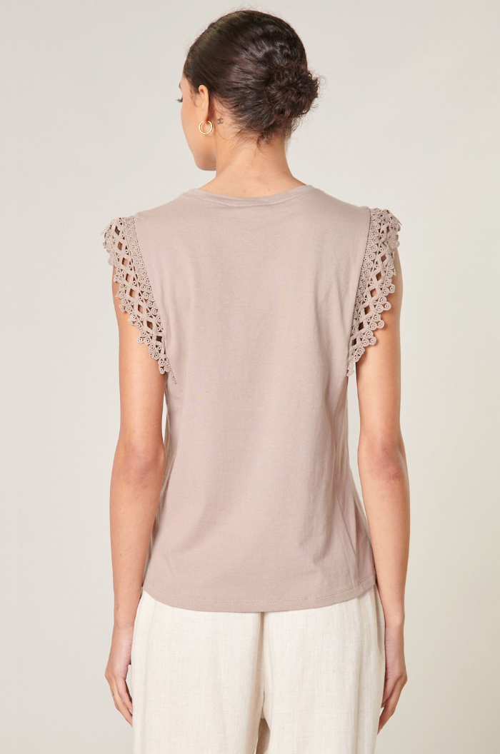 Taupe Lace Cap Sleeve Tee from Southern Sunday