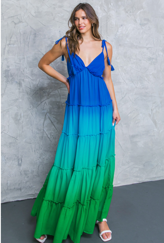 Blue to Green Ombre Maxi Dress from Southern Sunday