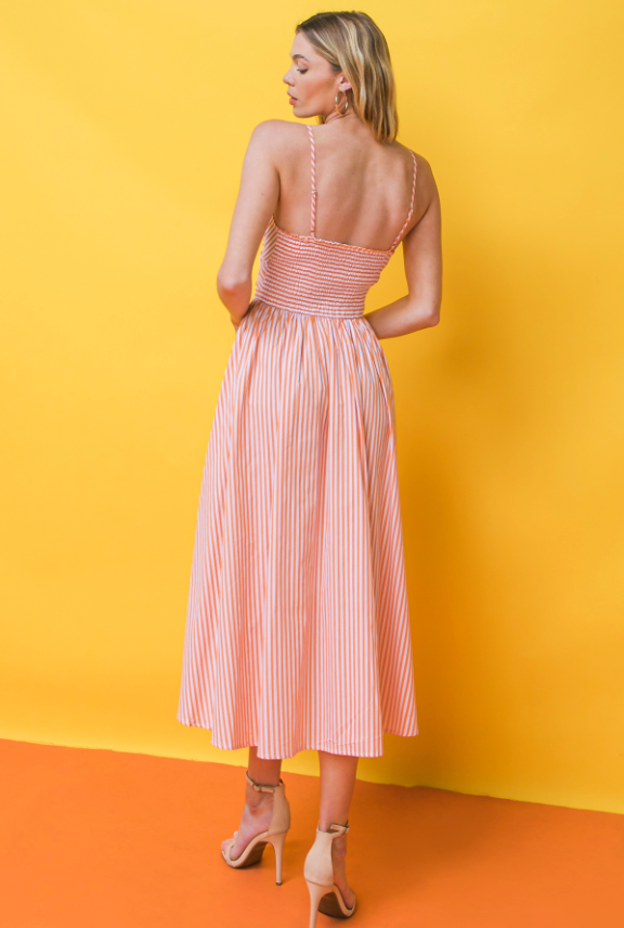 Orange & White Striped Sweetheart Dress from Southern Sunday