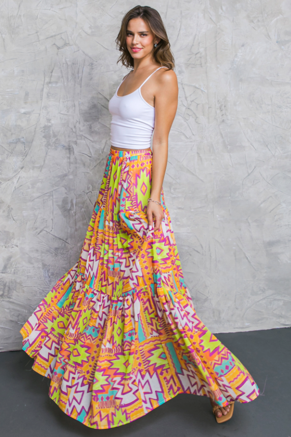 Orange Aztec Print Maxi Skirt from Southern Sunday.