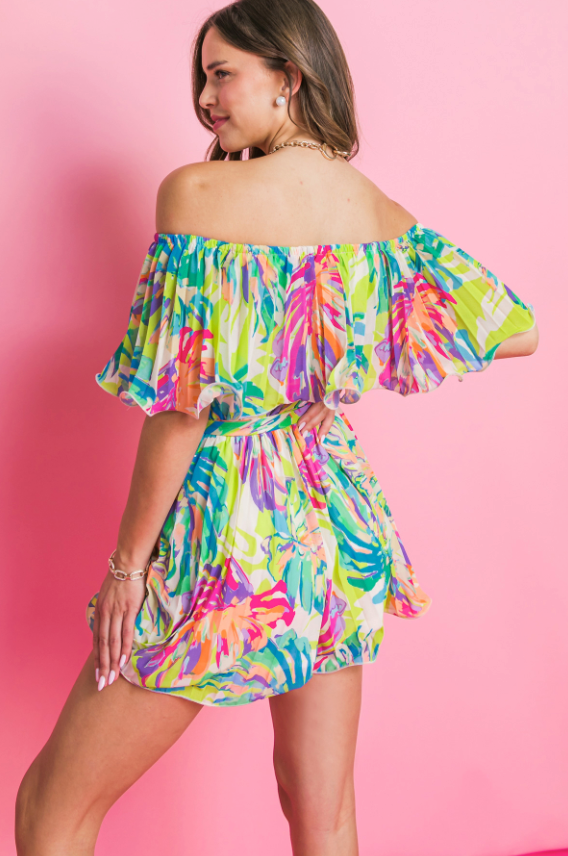 Tropical Print Pleated Romper from Southern Sunday.